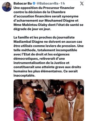 Liberté provisoire sous bracelet pour Mabintou Diaby : Babacar Ba du Forum du Justiciable brise le silence
