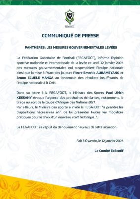 Équipe Nationale du Gabon : Les mesures gouvernementales levées, Aubamayang réintégré