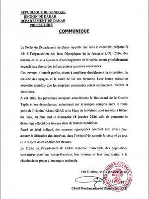 Rond point de l'Hopital Abass NDAO et Place de la Nation : Le Préfet appelle les occupants à quitter les lieux, au plus tard dimanche