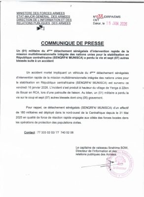 MUNISCA : Décès d’un militaire sénégalais, sept autres blessés
