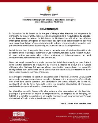 Finale CAN Sénégal vs Maroc : Le Ministère de l’Intégration africaine réagit !