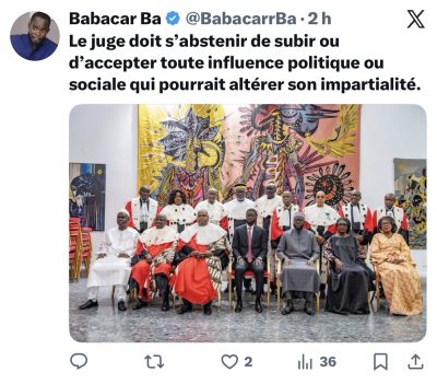 Babacar Ba, FJ : "Le juge doit s’abstenir de subir ou d’accepter toute influence politique ou sociale…"