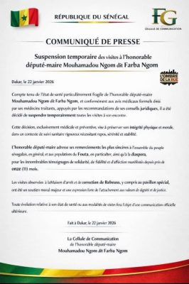 État de santé fragile : Farba Ngom suspend temporairement ses visites