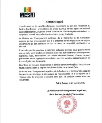 Des armes blanches retrouvés dans les chambres des étudiants : Le MESRI hausse le ton !