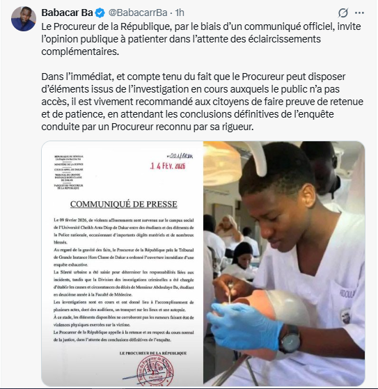 Enquête sur la m0rt de Abdoulaye Ba : le Forum du justiciable appelle les citoyens à faire preuve de retenue et de patience