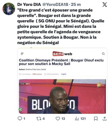 Yoro Dia soutient Bougar et critique Mimi : "Elle dans la petite querelle de l'agenda de vengeance systémique"
