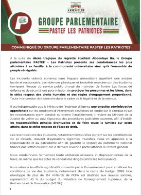 Décès d’Abdoulaye Ba : Le Groupe parlementaire Pastef dénonce les violences exercées sur les étudiants