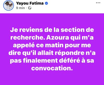 Section de Recherches : Azoura Fall n’a pas finalement déféré à sa convocation