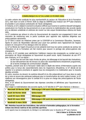 Crise dans l’Education : Le G7 décrète des grèves totales et maintien le boycott !