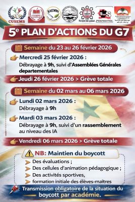 Crise dans l’Education : Le G7 décrète des grèves totales et maintien le boycott !