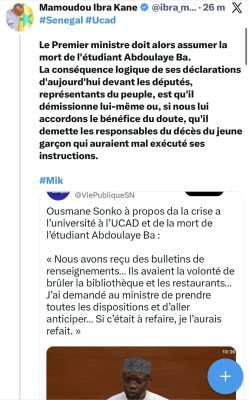 Mamadou Ibra Kane : "Le Premier ministre doit alors assumer la mort de l'étudiant Abdoulaye Ba"