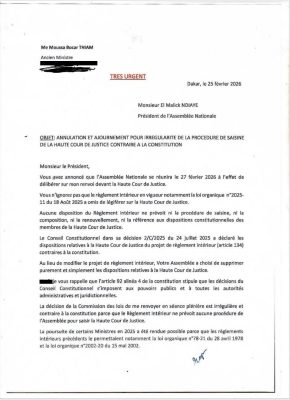 Mise en accusation devant la Haute Cour de Justice : Me Moussa Bocar Thiam interpelle le Président de l’Assemblée nationale