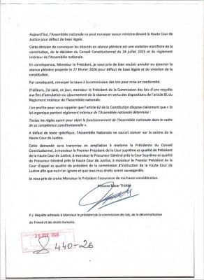 Mise en accusation devant la Haute Cour de Justice : Me Moussa Bocar Thiam interpelle le Président de l’Assemblée nationale