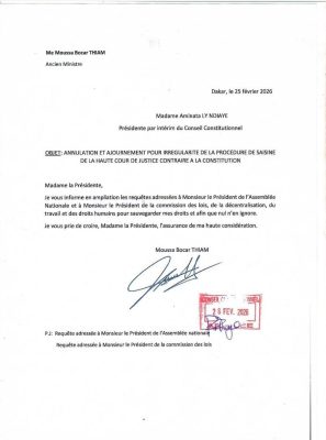 Mise en accusation devant la Haute Cour de Justice : Me Moussa Bocar Thiam saisit le Conseil Constitutionnel
