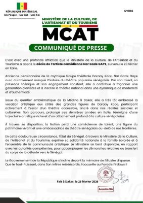 Décès de la comédienne Nar Gade Gaye : La Nation rend hommage à une figure emblématique du théâtre sénégalais
