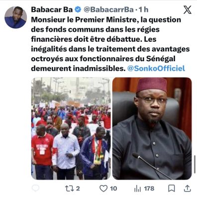 Fonds communs dans les régies financières : Babacar Ba interpelle le Premier ministre