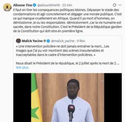 "Quand il ya mort d'hommes, on démissionne" : Alioune Tine brocarde le régime