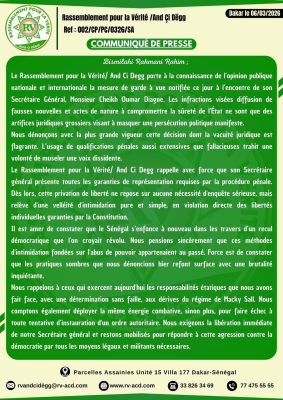 Cheikh Oumar Diagne en garde à vue : Le Rassemblement pour la Vérité exige sa libération