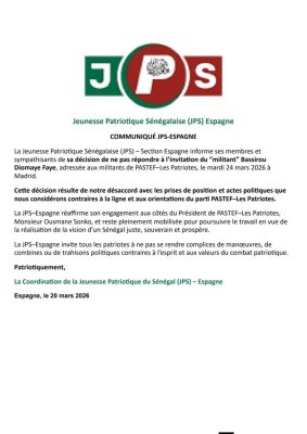 Visite en Espagne : Les Patriotes déclinent l’invitation du Chef de l’État Bassirou Diomaye Faye
