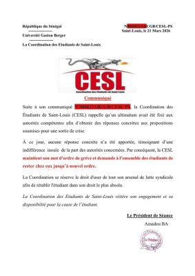 UGB : La Coordination des Étudiants maintient son mot d'ordre de grève et hausse le ton