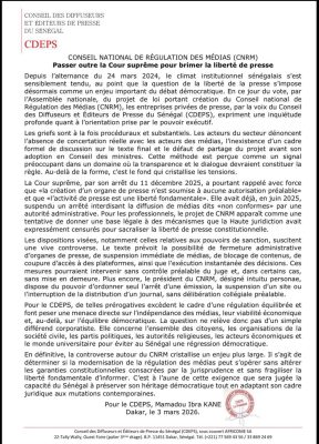 Loi portant création du CNRM : Le CDEPS dit percevoir "une menace directe sur l’indépendance des médias"