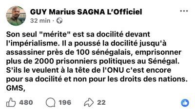 Macky Sall, candidat à l’ONU, Guy Marius Sagna réagit : "Son seul "mérite" est sa docilité devant l'impérialisme"