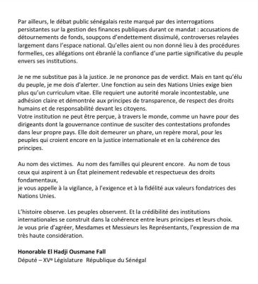 ONU : Le député Ousmane Fall adresse une lettre ouverte aux États membres contre la candidature de Macky Sall