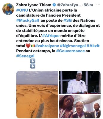 ONU : Zahra Iyane Thiam soutient la candidature de Macky Sall au poste de Secrétaire général