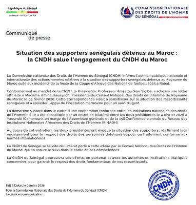 Condamnation des supporters sénégalais au Maroc : La CNDH saisit son homologue marocain pour un suivi du dossier