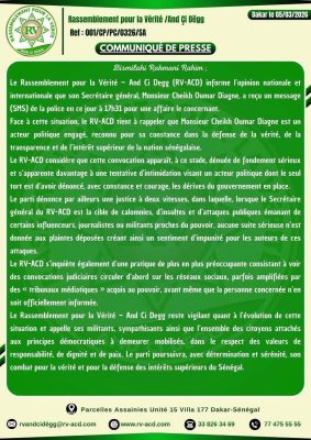 Convocation de Cheikh Oumar Diagne : Le RV-ACD dénonce une "tentative d’intimidation"
