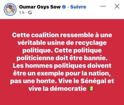 Oumar Sow : "Cette coalition ressemble à une véritable usine de recyclage politique"