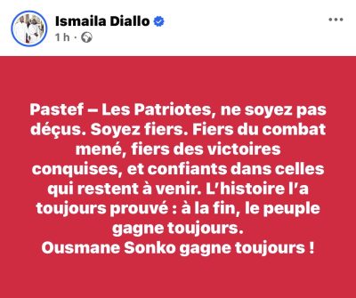 Réplique d’Ismaïla Diallo après la sortie de Diomaye : "À la fin, le peuple gagne toujours. Ousmane Sonko gagne toujours !"