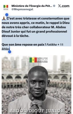 Décès d’Abdou Diouf Junior : Le Ministère de l’Energie s’incline devant la mémoire du journaliste