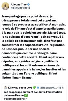 Détention d’Al Amine Drame : Alioune Tine désapprouve ses propos et réclame sa libération