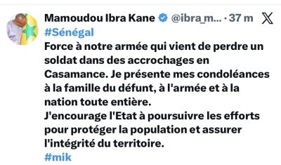 Soldat tombé en Casamance : Mamadou Ibra Kane exprime sa tristesse