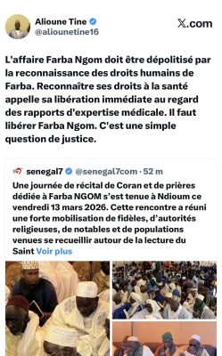 Alioune TINE : "L'affaire Farba Ngom doit être dépolitisé par la reconnaissance des droits humains de Farba"