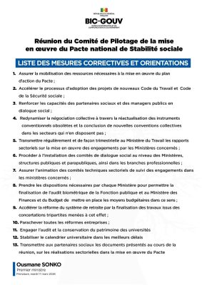 Pacte national de Stabilité sociale : Les mesures fortes prises par le Premier ministre Ousmane Sonko
