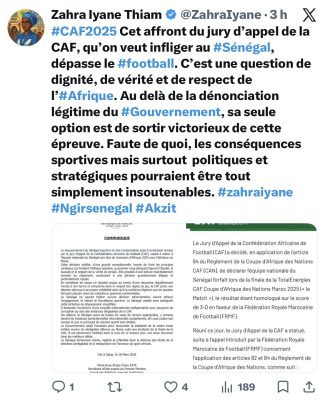 Zahra I. Thiam : "Cet affront du jury d’appel de la CAF, qu’on veut infliger au Sénégal, dépasse le football"