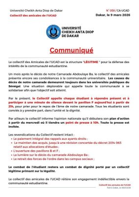 UCAD : Le collectif des amicales annonce une minute de silence en mémoire d’Abdoulaye Ba, ce lundi soir