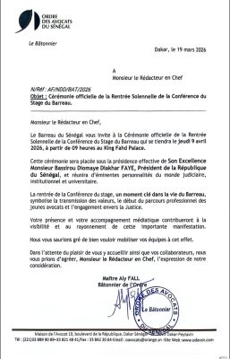 JUSTICE : Rentrée Solennelle de la Conférence du Stage du Barreau, jeudi