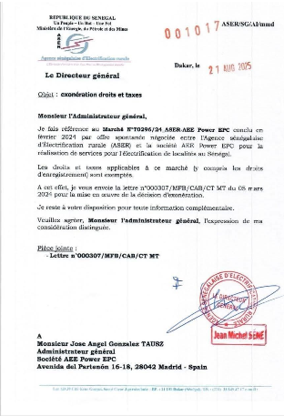 Affaire des 37 milliards de l’ASER : la lettre d’exonération qui enfonce Jean Michel Sène