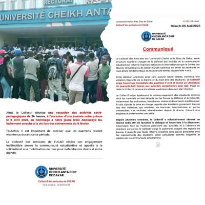 UCAD : Les Étudiants décrètent une journée noire, le 09 avril