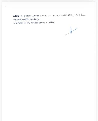 AN : Proposition de la loi N° /2026 modifiant la loin 2021-35 du 23 juillet 2021 portant Code électoral