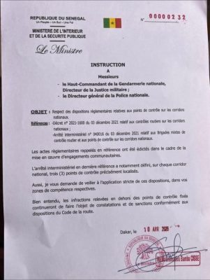 Points de contrôle routiers : L’instruction du Ministre de l’Intérieur et de la sécurité publique !
