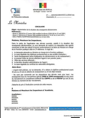 Éducation : Vers la régularisation de la situation des enseignants décisionnaires