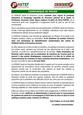 Limogeage d’Ousmane Cissé : Le MONCAP Santé et Protection Sociale exprime sa désolation