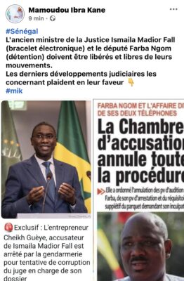 JUSTICE : MIK appelle à la libération d’Ismaïla Madior Fall et de Farba Ngom