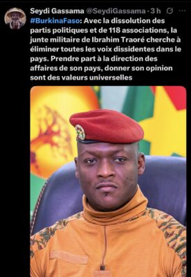 Burkina Faso : Seydi Gassama dénonce la dissolution des partis politiques et de 118 associations