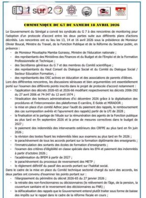 Protocole d’accord avec le Gouvernement : Le G 7 suspend son mot d'ordre de grève