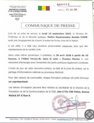 Processus électoral : Le Ministre de l’Intérieur rencontre les partis politiques, le 30 avril prochain